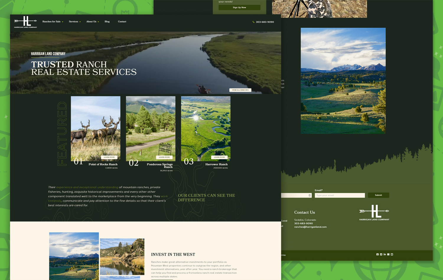 harrigan land co website homepage overview